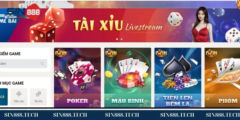 Giới thiệu sảnh game bài Sin88 Giới thiệu sảnh game bài Sin88